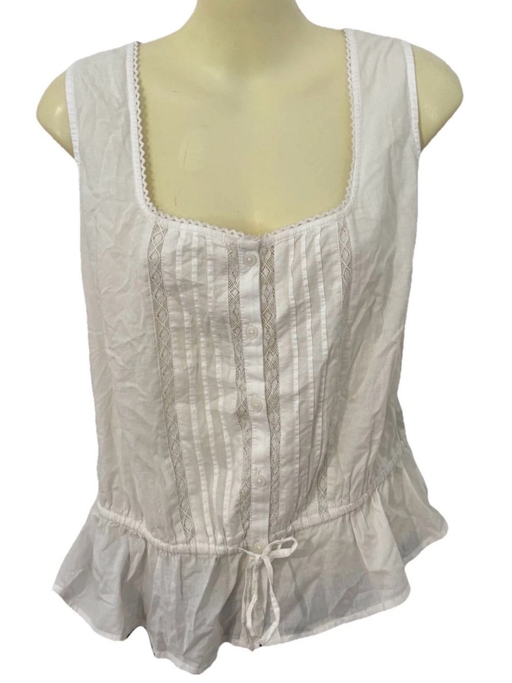 White Button-Front Cotton Peplum Tank Top XL